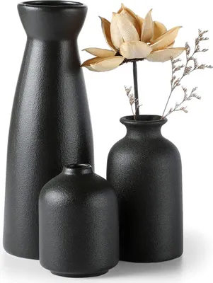 Produktbild von Vasen Deko -Schwarz Keramik Vase Satz von 3 für Moderne Home Decor,Deco Matte Vasen für Pampasgras,Vasen Aesthetic Neutral Boho Skandinavische Deko