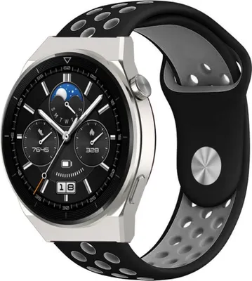 Produktbild von Strap-it Huawei Watch GT 3 Pro 46mm Sportarmband (Schwarz/Grau)