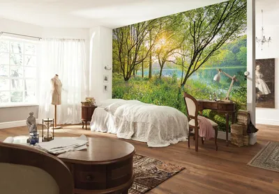 Produktbild von Komar Fototapete "Spring Lake", grün, lila Blüten, grüne Blätter, 368 x 254 cm