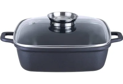 Produktbild von Kopf Bräter Santorin (Aluguss, 3,8 Liter, inkl. Glasdeckel mit Aromaknopf, Induktion) schwarz