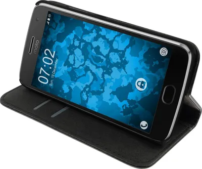 Produktbild von PhoneNatic Kunst-Lederhülle kompatibel mit Lenovo Moto G5 - Book-Case schwarz + 2 Schutzfolien