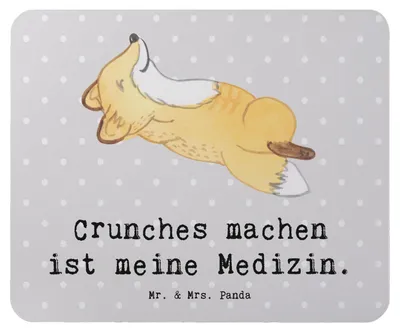 Produktbild von Mr. & Mrs. Panda Mousepad Fuchs Crunches - Grau Pastell - Geschenk, Fitnessstudio, mousematte, Mauspad, Fitness, Mouse Pad, Bauchpressen, mausteppich, pc
