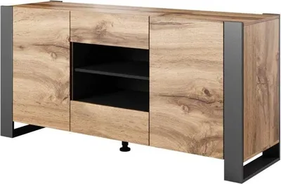 Produktbild von Komoda NUNKI 164 cm Wotan dąb / antracyt Kredens Szafka wysoka Dwie półki Dwie szuflady