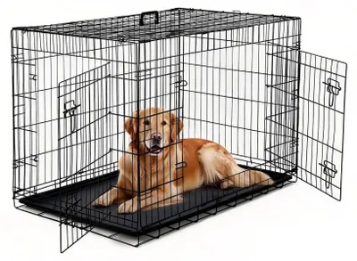Immagine prodotto di Trasportino per cani - Gabbia in metallo - 122 cm - Due porte - Pieghevole - Vassoio di fondo rimovibile - Per cani di piccola taglia - Trasporto