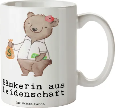Produktbild von Mr. & Mrs. Panda Tasse Bänkerin Leidenschaft - Weiß - Geschenk, Becher, Pott, Keramikbecher, Beruf, Witzig, Bedruckte, Bankangestellte, Lustig, Ausbildung, Spruch