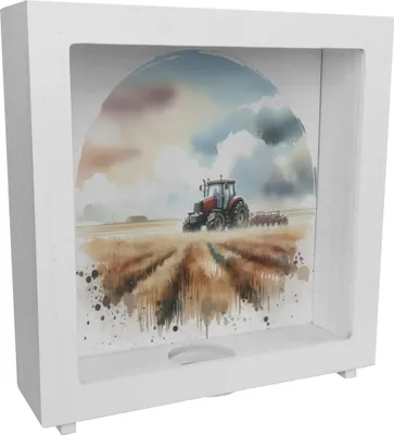 Produktbild von Traktor auf dem Feld Rahmen Spardose aus Holz