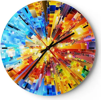 Produktbild von Wanduhr - Rund - Glasuhr - Abstraktion modern - 30x30cm - Schleichendes Uhrwerk - Lautlos - zum Aufhängen bereit - Dekoration Modern - Wanddekoration aus Glas - C3AR30x30-3982