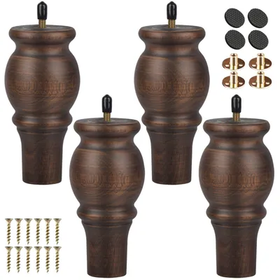 Immagine prodotto di 4 gambe in legno per mobili, alte 12 cm
