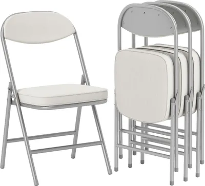 Produktbild von 4er-Set gepolsterte Klappstühle, Faltbare Stühle mit Cordbezug, Rückenlehne, Metallrahmen, Cremeweiß