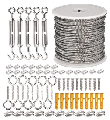 Image de Kit de câbles en acier inoxydable, 66 pièces, gaine en PVC de 2 mm, avec accessoires pour le jardin et la maison