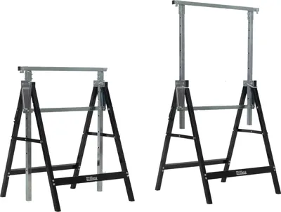 Two adjustable sawhorses shown against a white background.