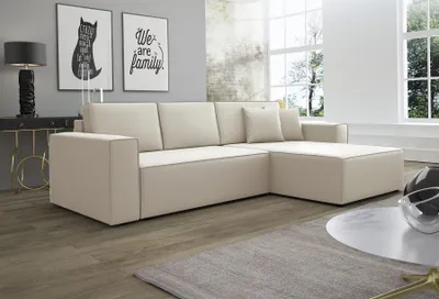 Produktbild von Ecksofa Schlafsofa Sofa CONOR PREMIUM Kunstleder Soft Creme Ottomane Rechts