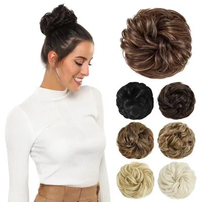 Image de Élastique pour chignon désordonné, couleur marron châtain, poids : 45g