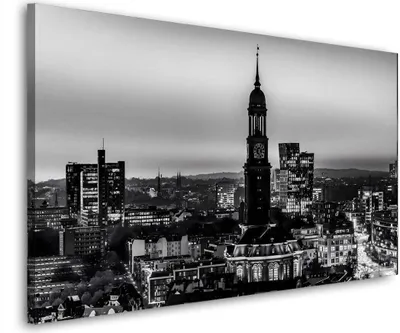 Produktbild von Hamburg Skyline schwarz weiß Leinwandbild Wandbild Kunstdruck XL Wanddeko: 90x50x2cm