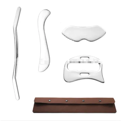 Produktbild von INF Edelstahl Gua Sha Massage Set 4 Köpfe 40cmx2cm für Sport und Therapie