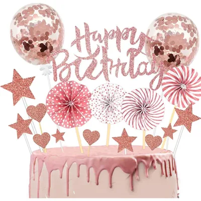 Immagine prodotto di Decorazioni per torte a forma di stelle e cuori, color oro rosa glitterato, confezione da 24 pezzi