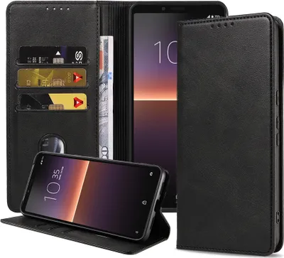 Produktbild von Smartphonica Handytasche passend für Sony Xperia 10 II Kunstlederhülle mit Magnetverschluss und Kartenhalter Buchhülle mit Klappe - Schwarz