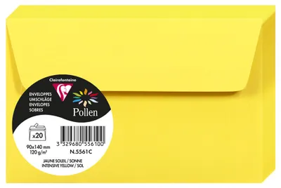 Image de Clairefontaine Pollen, enveloppes jaune soleil, 90 x 140 mm, 120 g, 20 pièces
