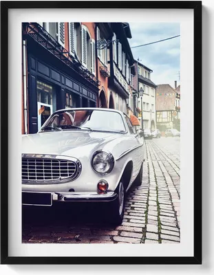 Produktbild von Retro-Auto– Wandbild mit Rahmen – Gerahmtes Bild  – Wanddekoration – 60x80 cm –  Schwarz Rahmen