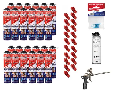 Produktbild von POLYNOR PUR-Wärmedämmung in der Dose PRO - Set - 24 Schaumstoffe - Schaumpistole - Sprühbare Wärmedämmung - Dämmung von Wänden, Dächern, Decken, Rohren - Aerosol 750 ml