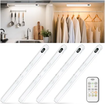 Immagine prodotto di Illuminazione per mobili, luce sottopensile, LED, sensore di movimento con telecomando, dimmerabile, confezione da 4 pezzi
