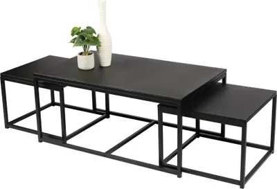 Immagine prodotto di Set di 3 tavolini quadrati impilabili SOHO – Stile industriale – Nero