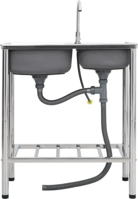 Produktbild von vidaXL Camping-Spüle mit Doppelbecken und Wasserhahn Edelstahl