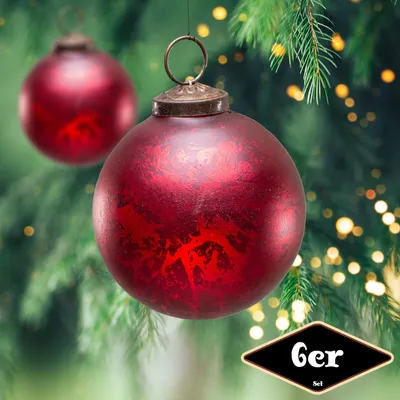 Produktbild von Christbaumkugelset, Rund, 6er Set | Glas, Rot | H8,5xB8,0cm