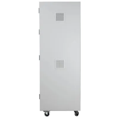Produktbild von Grauer PC-Schrank auf Rollen mit Tastaturfach und Zylinderschloss 170x68x60 cm