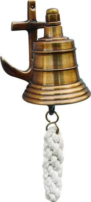 Produktbild von Antike Schiffs-Glocke mit Ankerwandhalterung aus Messing, 5,5cm – Vintage Deko