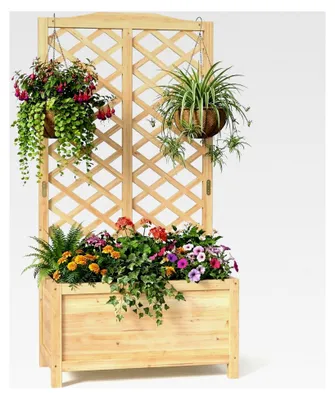 Produktbild von Blumenkästen mit Rankgitter - 76x40x150cm Pflanzkübel für Kletterpflanzen - Pflanzkasten mit Spalier, Liner & Entwässerung - Hochbeet Blumenkübel für Garten und Balkon
