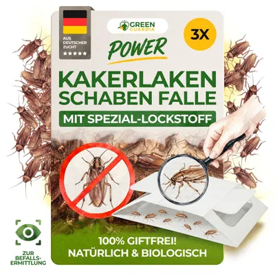Produktbild von Green Guardia Schabenfalle mit Spezial-Lockstoff – 3x Fallen - Kakerlakenfalle, Chemiefrei & Sicher Kakerlaken bekämpfen, Mittel gegen Kakerlaken
