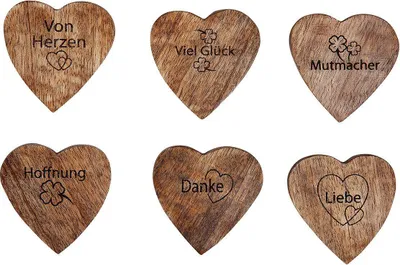 Image de GILDE Bois Flatteur pour les mains Cœur Proverbe Bois de mangue, en forme de cœur