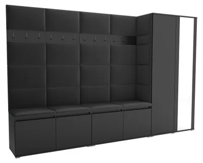 Produktbild von Garderobe LUTON 5 BLACK 16– Farbe: schwarz, moderner Schrank 40x290x186 cm, funktionale Lösung für den Flur, Garderobeschrank, Flurmöbel
