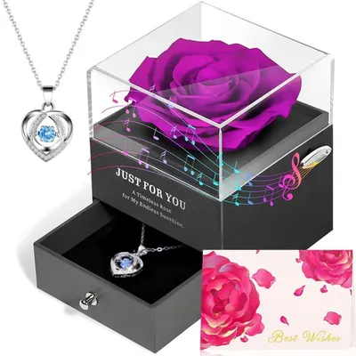 Produktbild von Ewige Rose mit Spieluhr und Halskette, Lila, Silber 925, Geschenkbox