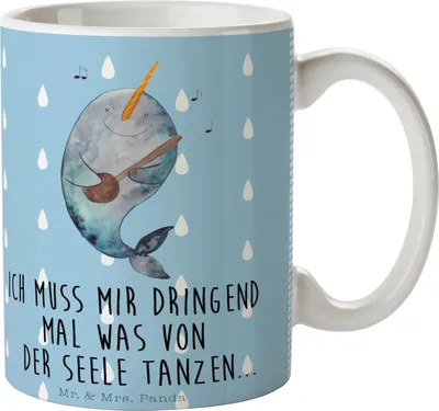 Produktbild von Mr. & Mrs. Panda Kaffeebecher Narwal Gitarre - Blau Pastell - Geschenk, Meer, Pott, Teetasse, Tasse, kaffeetasse bedruckt, Gespräche, Wal, Tanzen, Probleme