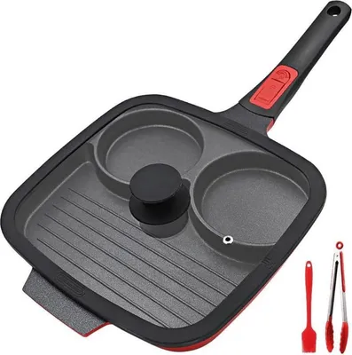 Zdjęcie produktu dla Patelnia do jajek sadzonych Bobikuke 3-otworowa aluminiowa 21cm z powłoką nieprzywierającą