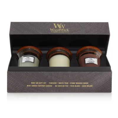 Produktbild von WoodWick Giftset 3 Mini Jar Woody, Rund, Mehrfarbig, 3 Stück(e)