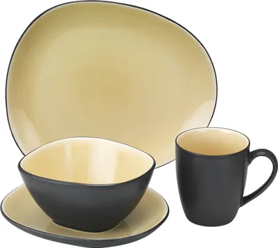 Produktbild von Van Well 16tlg. Kombi-Set Elements Creme 4Pers. Steingut Becher Teller Schale