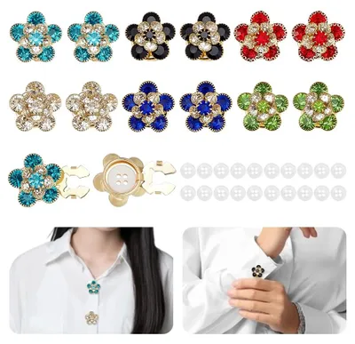 Image de Solidchoice - Coffret de 12 boutons en strass en forme de fleurs - Or et multicolores