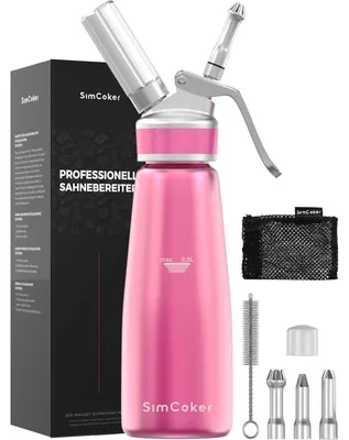 Produktbild von Sahnespender 500ml Aluminium mit 3 Spritztüllen und Reinigungbürste Rosa