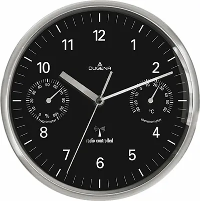 Produktbild von Dugena Funk-Wanduhr, Quarzwerk, mit Thermo- und Hygrometer, Edelstahl, Schwarz