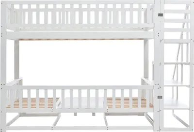 Produktbild von Merax Etagenbett 90x200cm/120x200cm mit Treppe, verstellbarem Tisch und Holzsofa, Kinderbett Hochbett Kieferholzbett