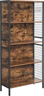 Immagine prodotto di Libreria Vasagle, scaffale da ufficio, scaffale da cucina, con 4 ripiani, inclusi 4 ganci a S, ufficio, soggiorno, home office, robusta struttura in acciaio, design industriale