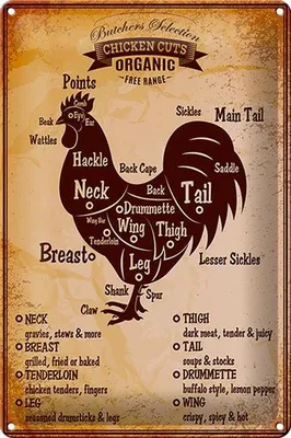 Produktbild von Blechschild Hähnchen 20x30cm Chicken cuts Organic Metzgerei