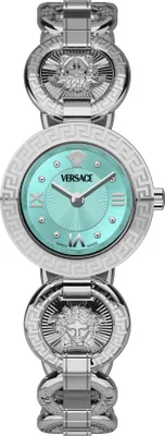 Produktbild von Versace VEWCA0324 Greca Jewel silber türkis Edelstahl Armband Uhr Damen NEU