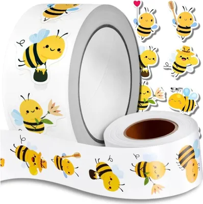 Productafbeelding van EDIBAZZAR | Bijenstickers op een rol, 500 stuks. Kleurrijke, motiverende knutselideeën voor kinderen.