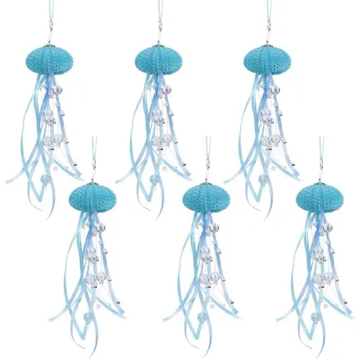 Image de Décoration "méduse", lot de 6 pièces - Ornements en forme de crabe - Thème marin - Décoration océanique - Couleur bleu ciel - Coquillages naturels
