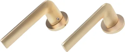 Two gold-colored door handles are shown against a white background.