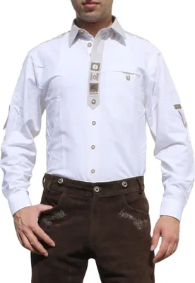 Produktbild von Trachtenhemd für Trachten Lederhosen mit Verzierung Trachtenmode weiß , Größe:S